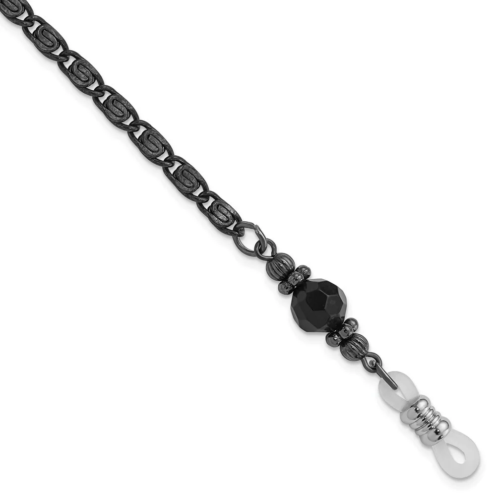 1928 Jewelry - Black Crystal Bead Eyeglass Holder Black-plated 30 Chain