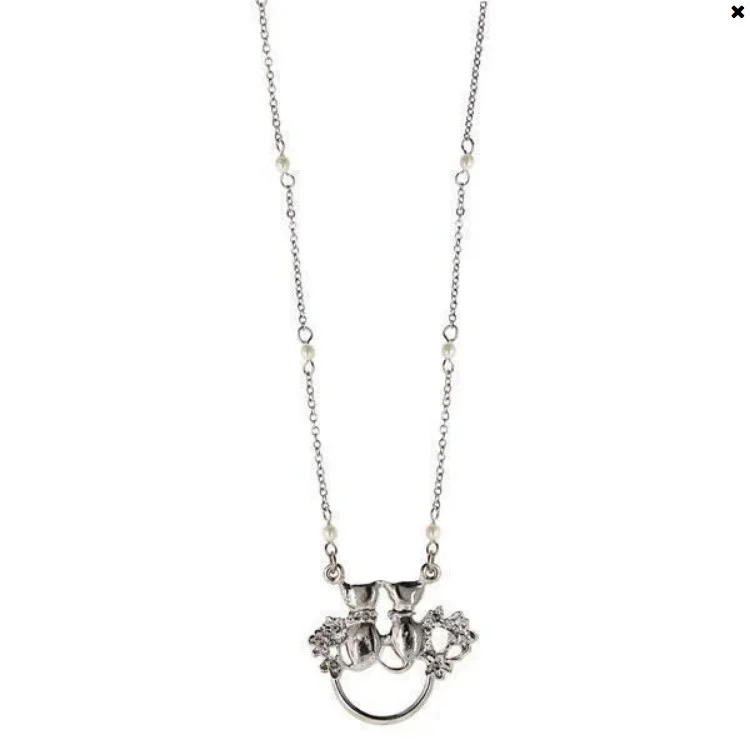 1928 Jewelry Silver-Tone Costume Pearl Chain Double Cats Badge Eyeglass Holder