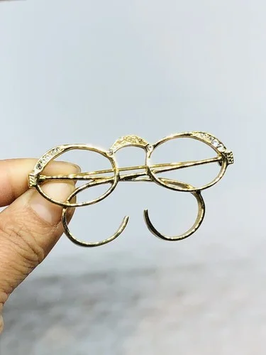 Beautiful Vtg 1928 Jewelry Clear Rhinestones Gold Tone Eyeglasses Brooch Pin