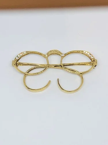 Beautiful Vtg 1928 Jewelry Clear Rhinestones Gold Tone Eyeglasses Brooch Pin 2