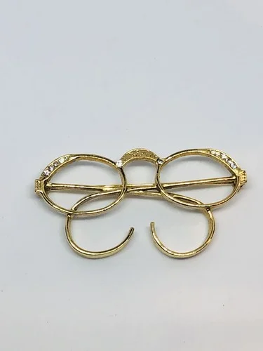 Beautiful Vtg 1928 Jewelry Clear Rhinestones Gold Tone Eyeglasses Brooch Pin 3