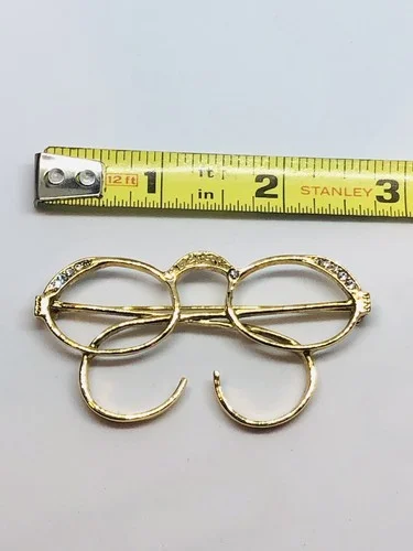 Beautiful Vtg 1928 Jewelry Clear Rhinestones Gold Tone Eyeglasses Brooch Pin 4