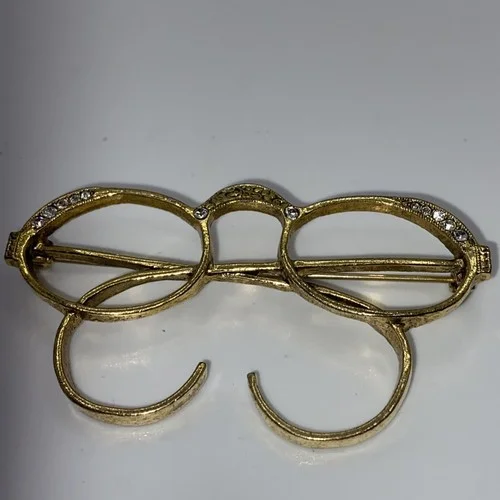 Estate 1928 jewelry Gold Tone W Rhinestones Eyeglasses Spectacles Pin Brooch