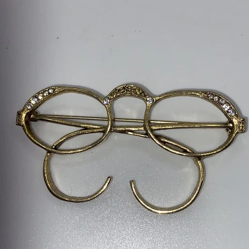 Estate 1928 jewelry Gold Tone W Rhinestones Eyeglasses Spectacles Pin Brooch 2