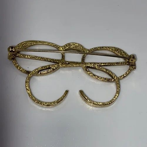 Estate 1928 jewelry Gold Tone W Rhinestones Eyeglasses Spectacles Pin Brooch 3