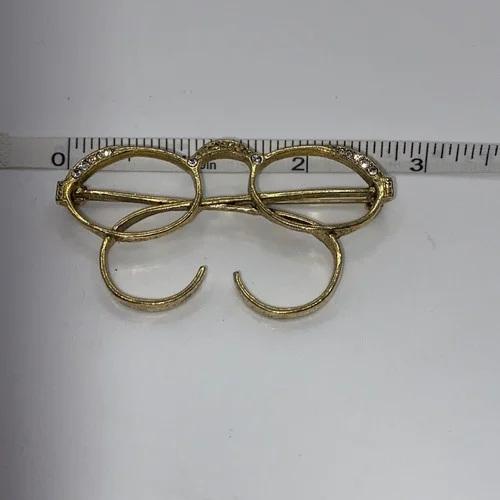 Estate 1928 jewelry Gold Tone W Rhinestones Eyeglasses Spectacles Pin Brooch 4